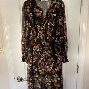 Floral Multi Dark Brown Button Down Dress Size M